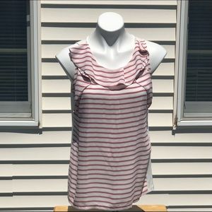 Loft Pink, White & Blue Sleeveless Ruffle Top Size Medium